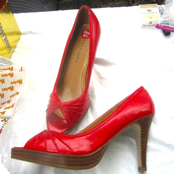 STYLISH APOSTROPHE RED PEEPTOE HEELED SHOES, PAYTON 41477, 8.5M - Picture 1 of 7